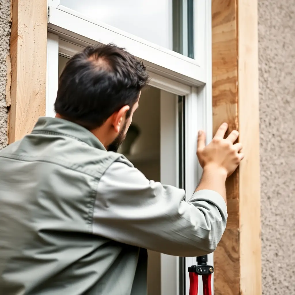 Мастер устанавливает откосы